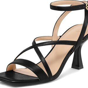Women's Open Toe Kitten Heel Sandals PU Strappy Dress Shoes Size 8